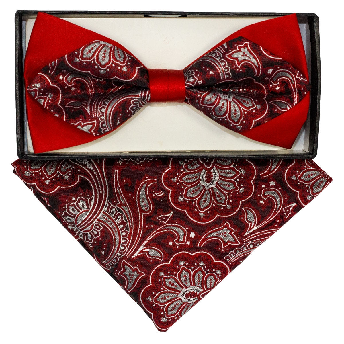 Men's Red Paisley Diamond Pre Tied Bow Tie + Hanky BD-157 Neck Tie TheDapperTie Red One Size 