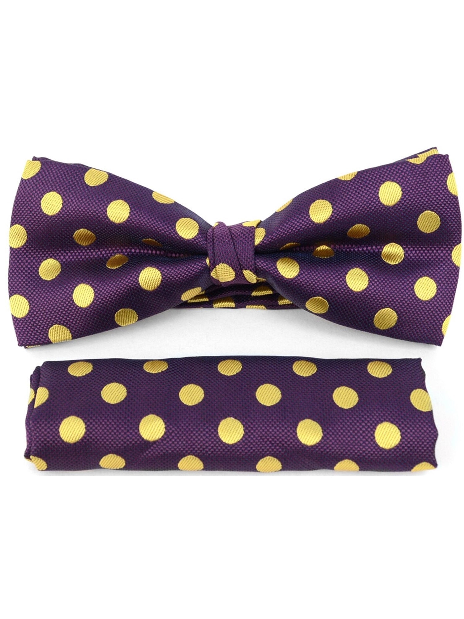 Men's Black And Gold Polka Dots Pre-tied Adjustable Length Bow Tie & Hanky Set Men's Solid Color Bow Tie TheDapperTie Purple & Yellow One Size 