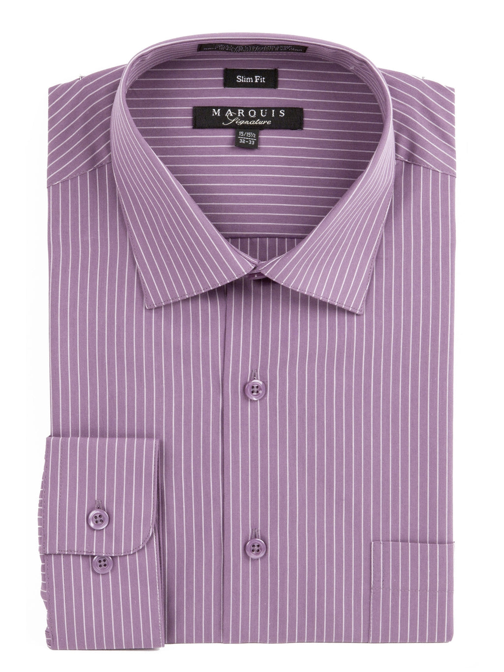 Marquis Men's Pin Striped Slim Fit Dress Shirt Slim Fit Dress Shirt Marquis Grape Small 14.5 32-33 