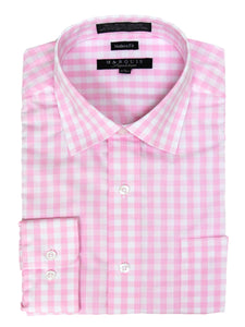 Marquis Men's Gingham Checkered Long Sleeve Modern Fit Shirt Dress Shirt Marquis Pink 15.5 Neck 34/35 Sleeve 
