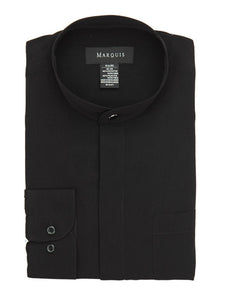 Marquis Long Sleeve Banded Collar Shirt Size S To XXXL Banded Collar Shirt Marquis Black Small 14.5, 32-33