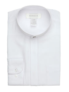 Marquis Long Sleeve Banded Collar Shirt Size  S To XXXL Banded Collar Shirt Marquis White Small 14.5, 32-33 