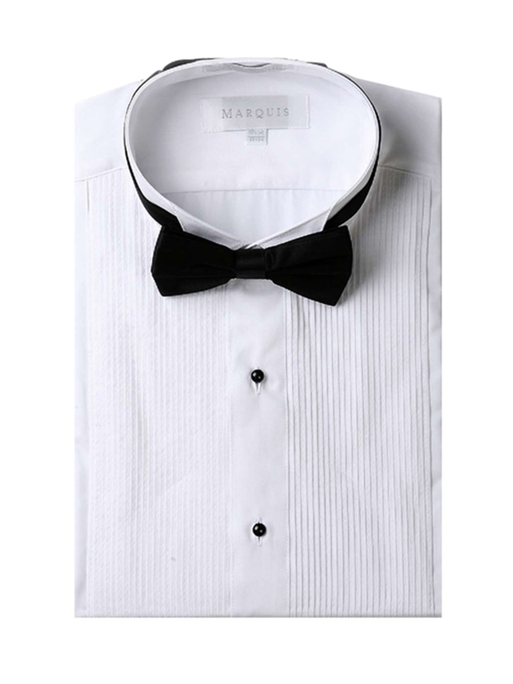 Marquis Men's White Slim Fit Tuxedo Dress Shirt with Black Bow Tie Tuxedo shirt TheDapperTie White Neck-16.5 Sleeve-32-33 