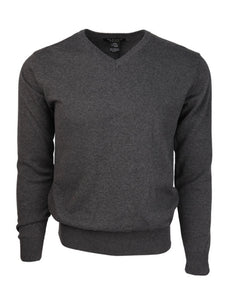 Marquis Modern Fit Solid V-neck Cotton Sweater Sweater Marquis Charcoal S 