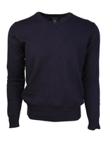 Load image into Gallery viewer, Marquis Modern Fit Solid V-neck Cotton Sweater Sweater Marquis Navy S 

