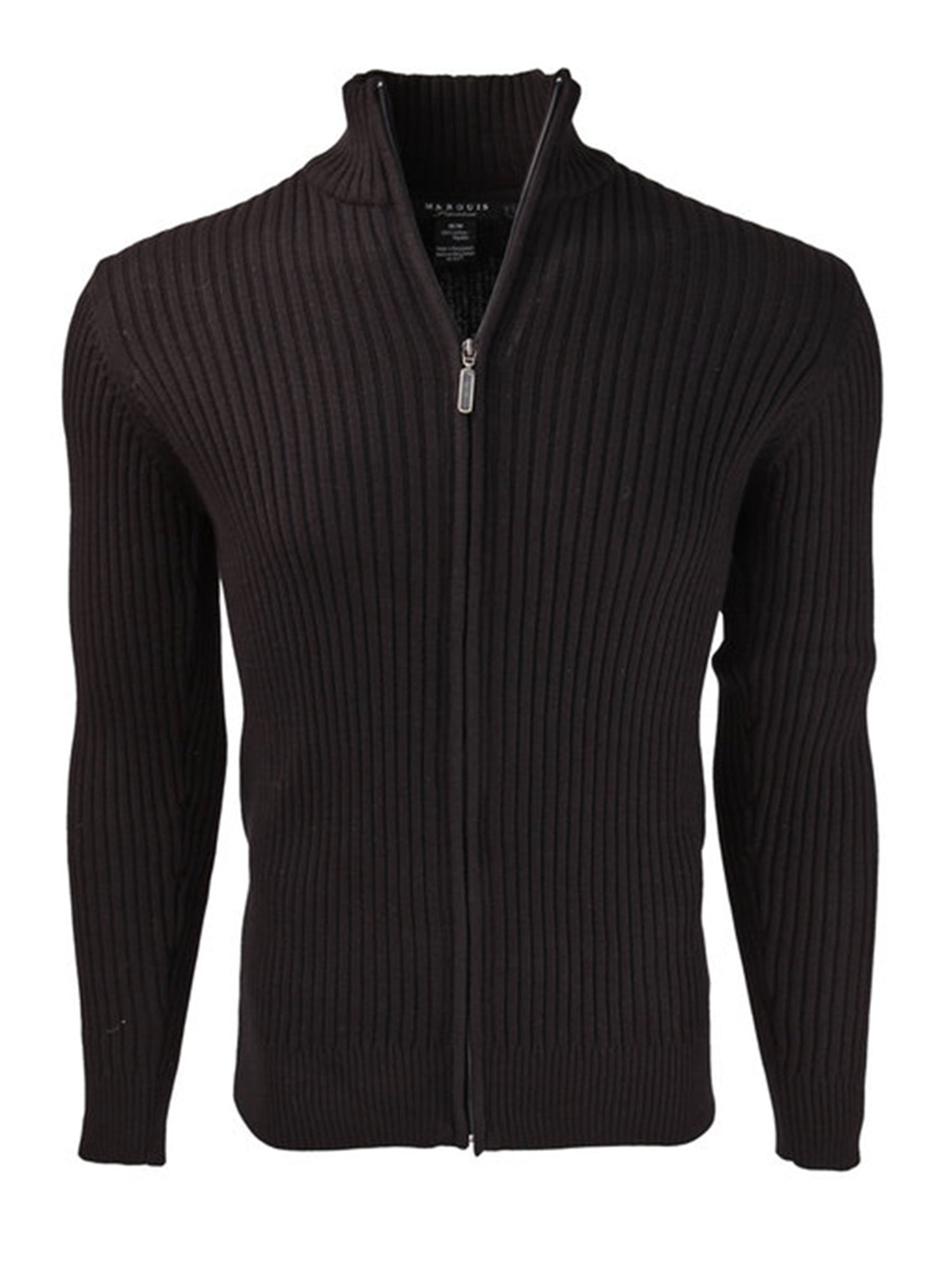 Marquis Men's Full Zip Ribbed Mock Turtleneck 100% Cotton Cardigan Sweater Sweater Marquis Black XS 