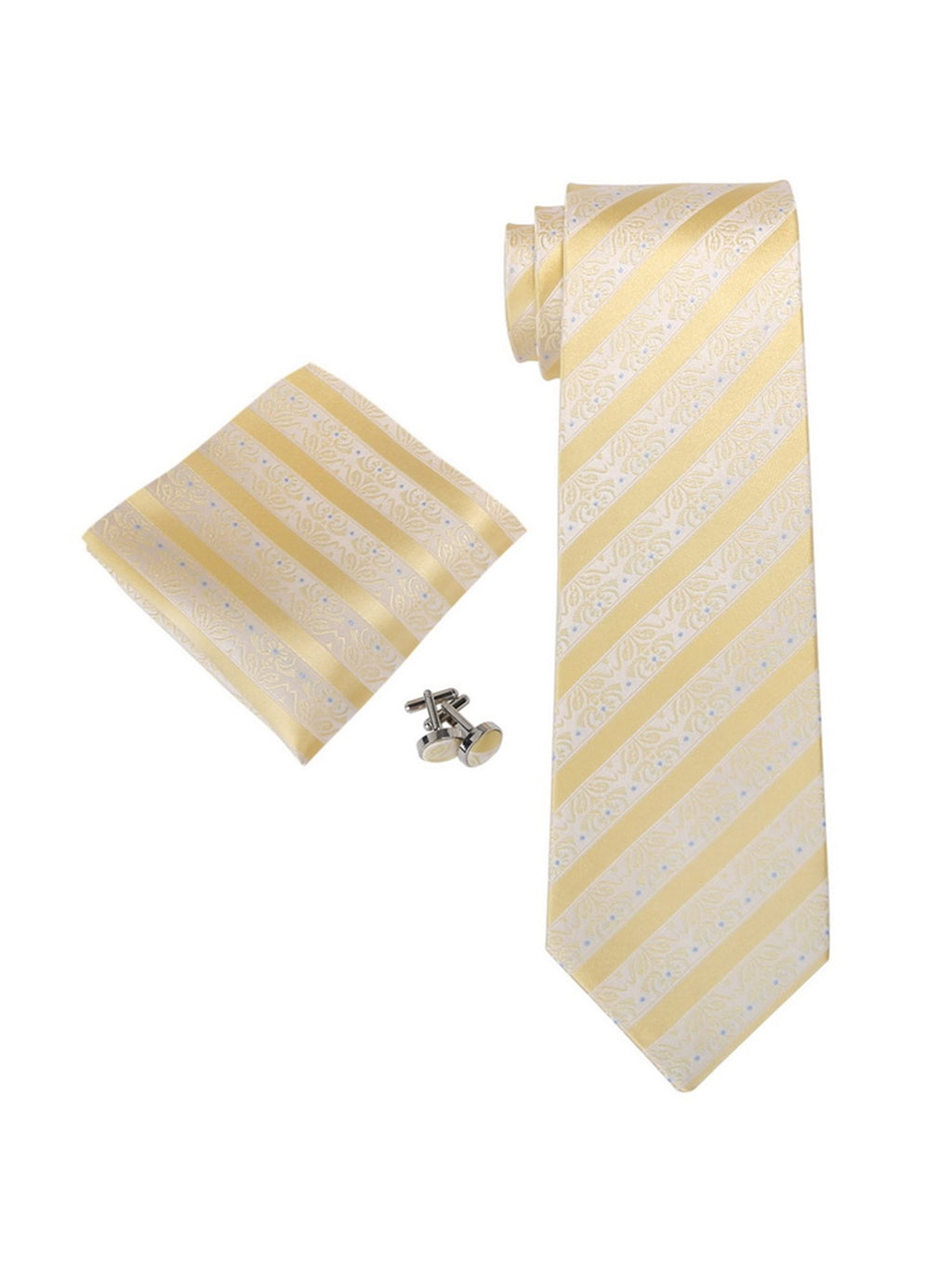 Men's Yellow Floral Silk Neck Tie Set Cufflinks & Hanky Set silk necktie sets TheDapperTie Yellow Regular 
