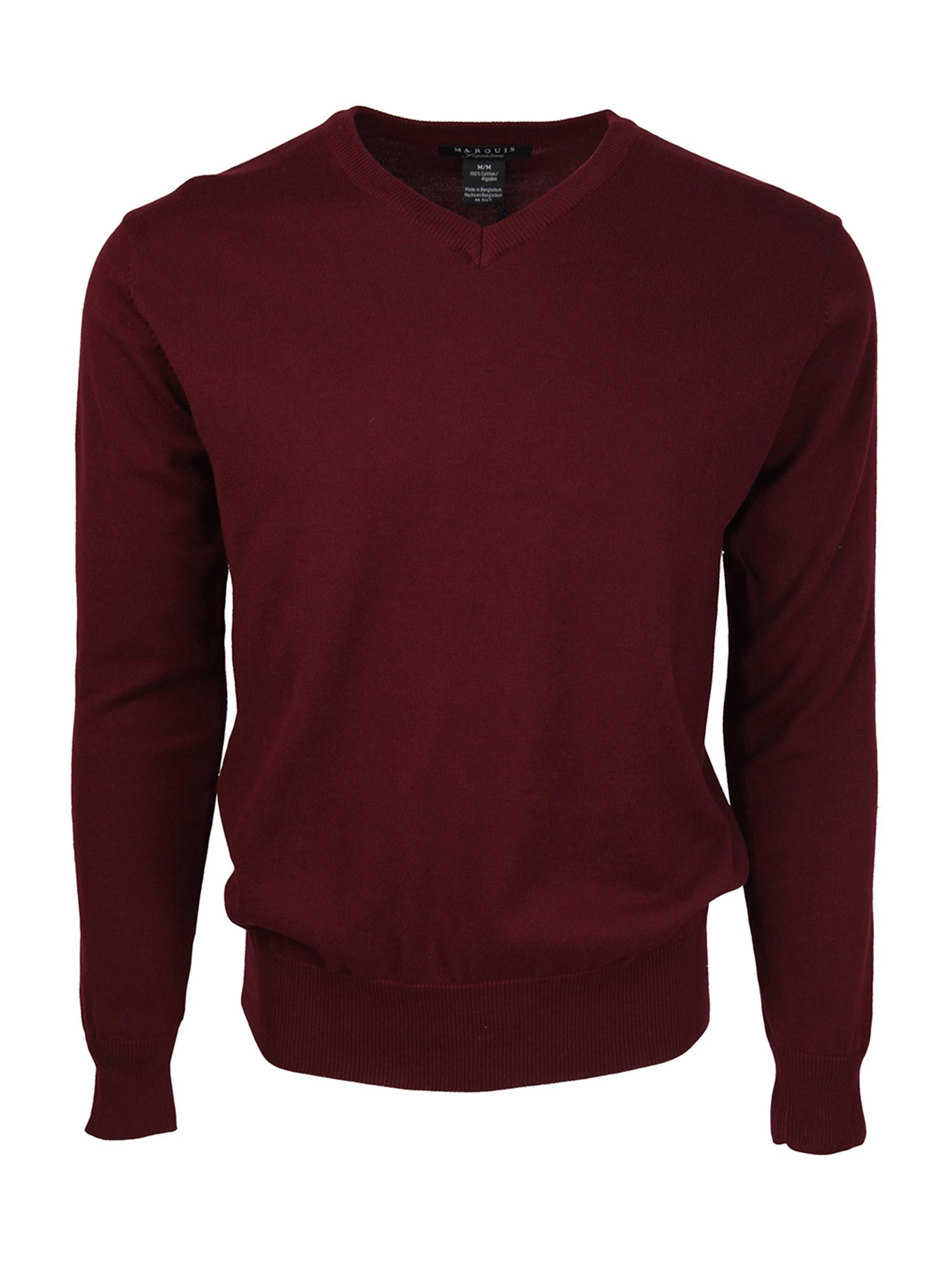 Men's Modern Fit Solid V-neck Cotton Sweater Sweater TheDapperTie Burgundy Small 