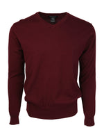 Load image into Gallery viewer, Men&#39;s Modern Fit Solid V-neck Cotton Sweater Sweater TheDapperTie Burgundy Small 
