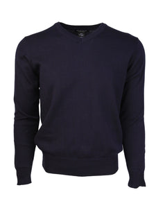 Men's Modern Fit Solid V-neck Cotton Sweater Sweater TheDapperTie Navy Small 