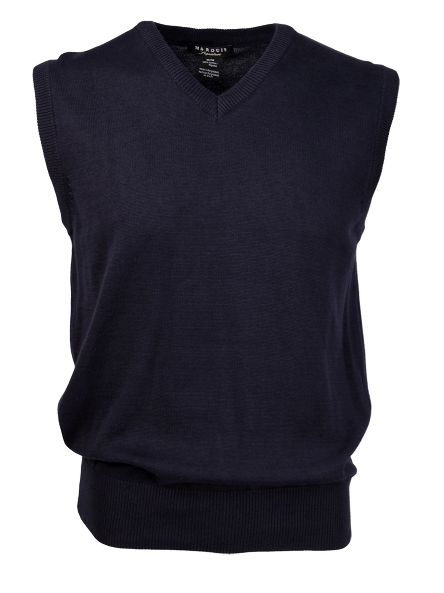 Marquis Solid Cotton V-Neck, Sleeve Less Vest Sweater Sweater Marquis Navy Medium 