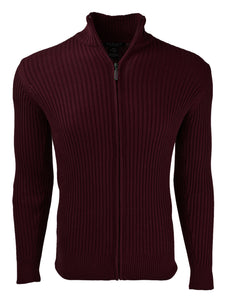 Marquis  Full Zip Ribbed Mock Turtleneck Cotton Cardigan Sweater For Men Sweater TheDapperTie Burgundy Extra Large 