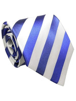 Load image into Gallery viewer, Collection of Silk Super Extra Special Long Neck Tie Neck Tie TheDapperTie Royal Blue &amp; White Striped Extra Long 
