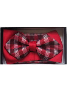 Men's Red Checks Diamond Tip Bow Tie With Matching Hanky Neck Tie TheDapperTie Red Regular 