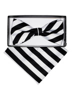 Load image into Gallery viewer, Men&#39;s Stripes Pre-tied Adjustable Bow Tie With Hanky Bow Tie TheDapperTie Black &amp; White One Size 
