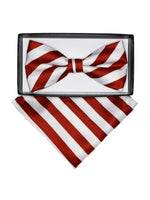 Load image into Gallery viewer, Men&#39;s Stripes Pre-tied Adjustable Bow Tie With Hanky Bow Tie TheDapperTie Red &amp; White One Size 
