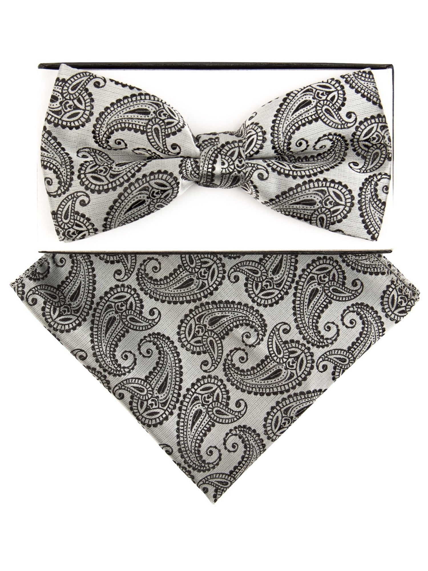Men's Ivory And Blue Color Paisley Pre-tied Adjustable Bow Tie With Hanky Bow Tie TheDapperTie Ivory And Blue One Size 