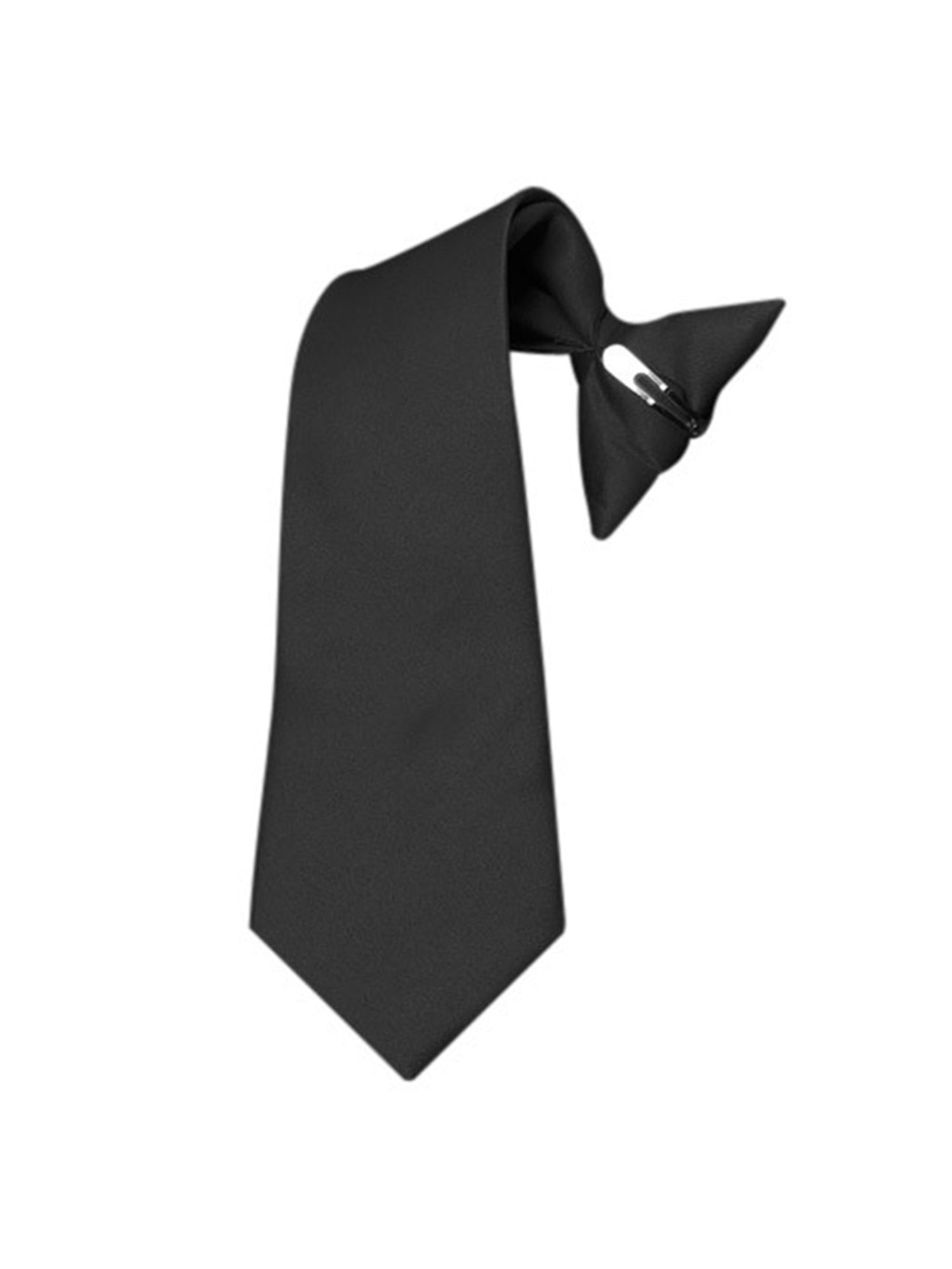 Boy's Black Solid Color 14" Pre-tied Clip On Neck Tie Neck Tie Alexander Logan Black 14" x 2.5" 