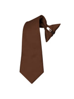 Load image into Gallery viewer, Boy&#39;s Solid Color Pre-tied Clip On Neck Tie Neck Tie TheDapperTie Brown 8&quot; x 2.5&quot; 
