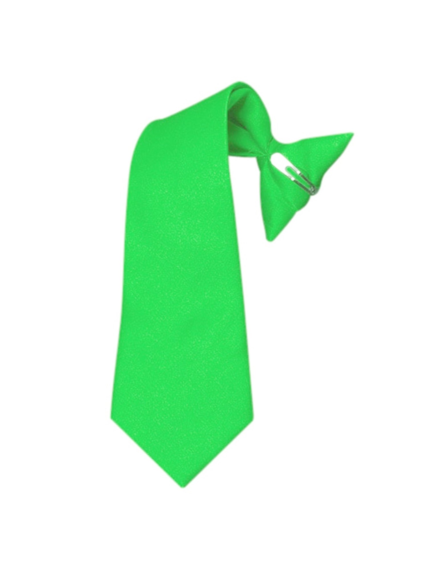 Boy's Solid Color Pre-tied Clip On Neck Tie Neck Tie TheDapperTie Neon Green 8" x 2.5" 