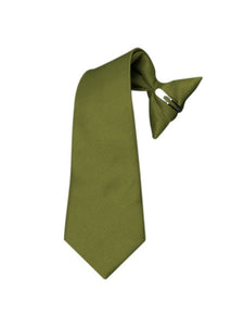 Boy's Solid Color Pre-tied Clip On Neck Tie Neck Tie TheDapperTie Olive 8" x 2.5" 