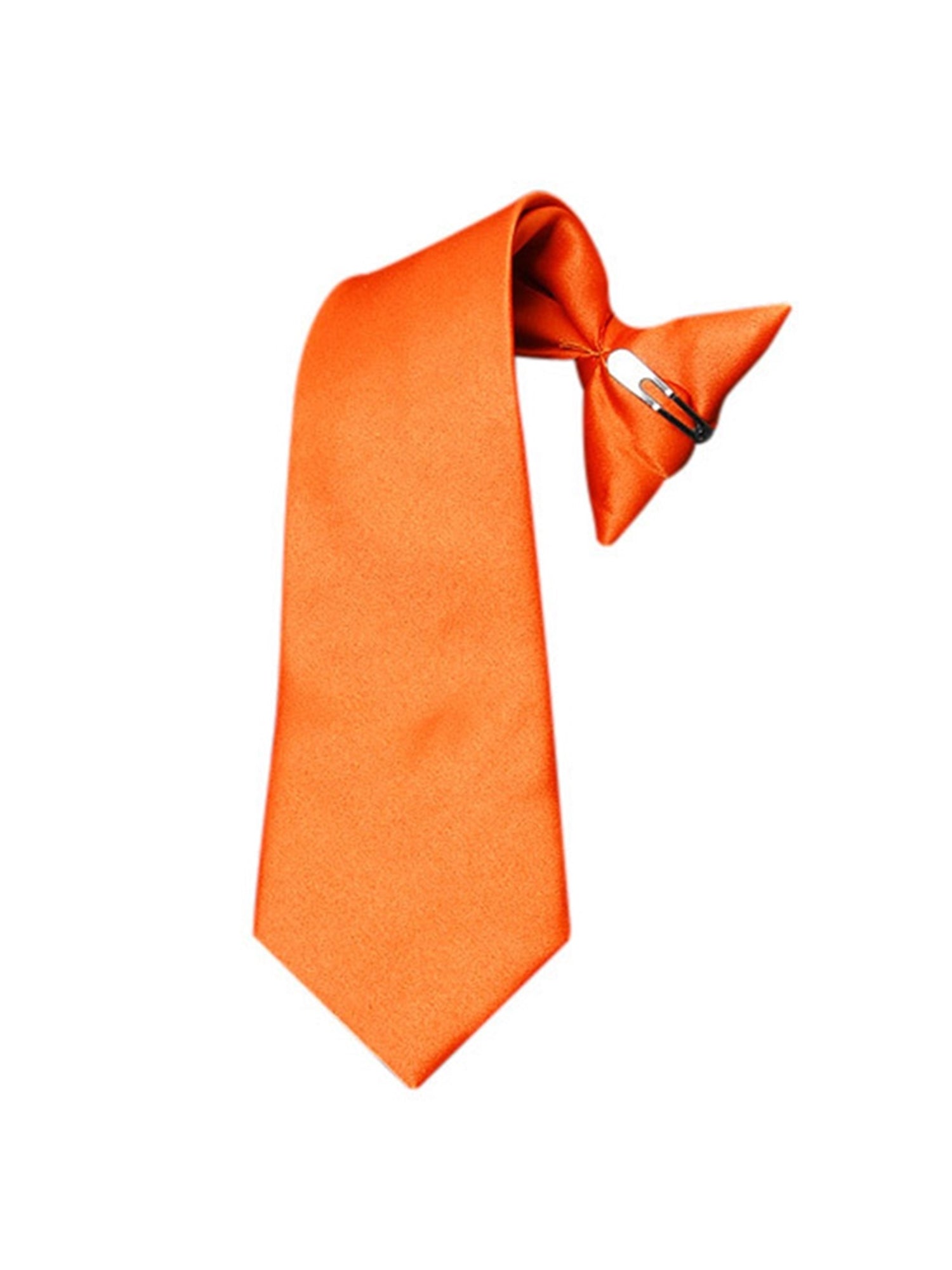 Boy's Solid Color Pre-tied Clip On Neck Tie Neck Tie TheDapperTie Orange 8" x 2.5" 