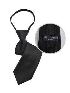 Boy's Solid Color Pre-tied Zipper Neck Tie Dapper Neckwear TheDapperTie Black 8" x 2" 