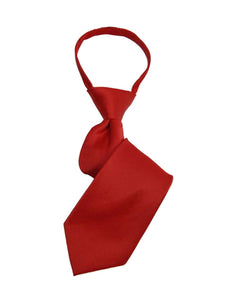 Boy's Solid Color Pre-tied Zipper Neck Tie Dapper Neckwear TheDapperTie Dark Red 8" x 2" 