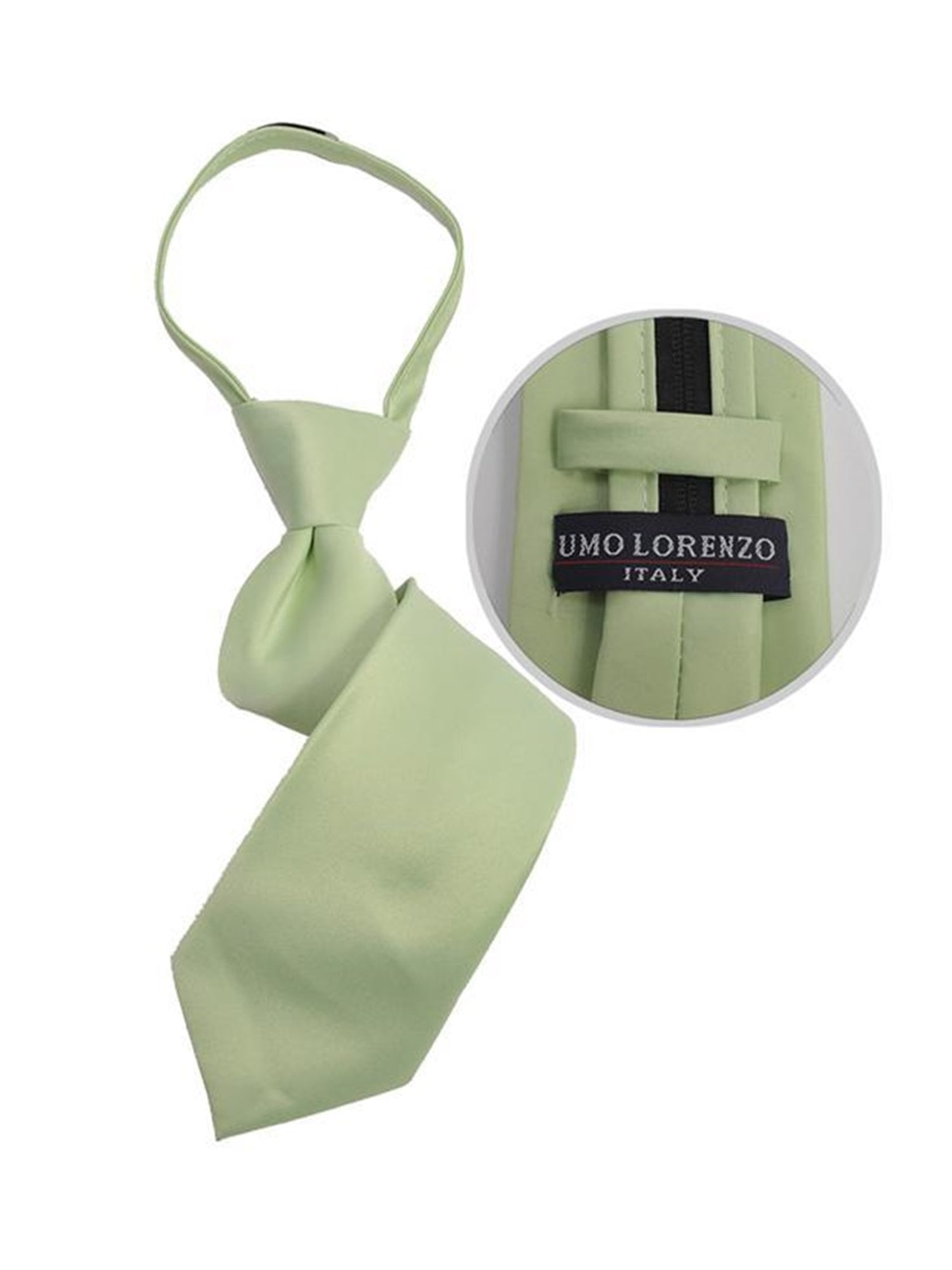 Boy's Solid Color Pre-tied Zipper Neck Tie Dapper Neckwear TheDapperTie Lime 11" x 2.75" 