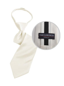 Boy's Solid Color Pre-tied Zipper Neck Tie Dapper Neckwear TheDapperTie Off White 8" x 2" 