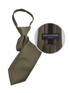 Boy's Solid Color Pre-tied Zipper Neck Tie Dapper Neckwear TheDapperTie Olive 8" x 2" 