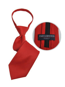 Boy's Solid Color Pre-tied Zipper Neck Tie Dapper Neckwear TheDapperTie Red 8" x 2" 