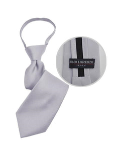 Boy's Solid Color Pre-tied Zipper Neck Tie Dapper Neckwear TheDapperTie Silver 8" x 2" 