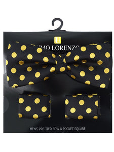 Men's Black And Gold Polka Dots Pre-tied Adjustable Length Bow Tie & Hanky Set Men's Solid Color Bow Tie TheDapperTie   