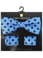 Load image into Gallery viewer, Men&#39;s Black And Gold Polka Dots Pre-tied Adjustable Length Bow Tie &amp; Hanky Set Men&#39;s Solid Color Bow Tie TheDapperTie Turquoise &amp; Black One Size 
