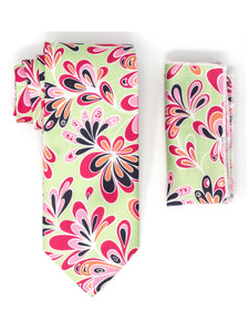 Men's Silk Woven Wedding Neck Tie With Handkerchief Neck Tie TheDapperTie Green, Fuchsia, Pink, Black & Orange Floral Regular 