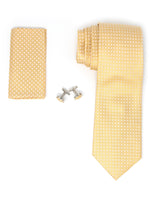 Load image into Gallery viewer, Men&#39;s Silk Neck Tie Set Cufflinks &amp; Hanky Collection Neck Tie TheDapperTie Yellow Geometric Regular 
