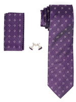 Load image into Gallery viewer, Men&#39;s Silk Neck Tie Set Cufflinks &amp; Hanky Collection Neck Tie TheDapperTie Purple Geometric Regular 
