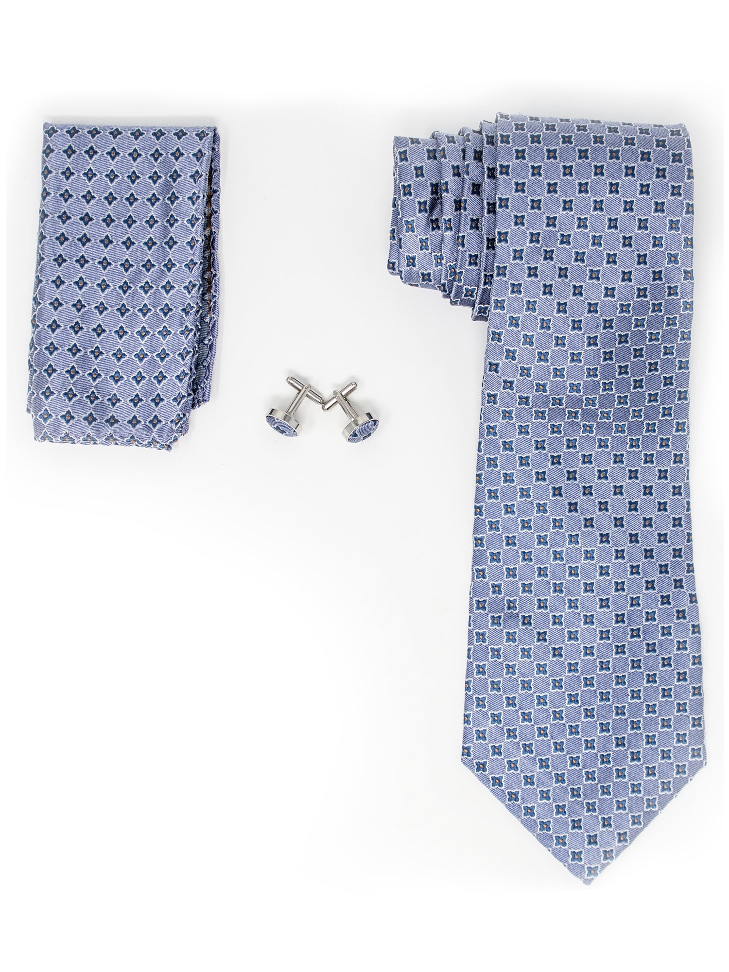 Men's Silk Neck Tie Set Cufflinks & Hanky Collection Neck Tie TheDapperTie Blue Geometric Regular 