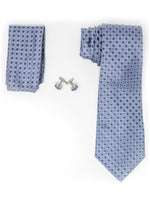 Load image into Gallery viewer, Men&#39;s Silk Neck Tie Set Cufflinks &amp; Hanky Collection Neck Tie TheDapperTie Blue Geometric Regular 
