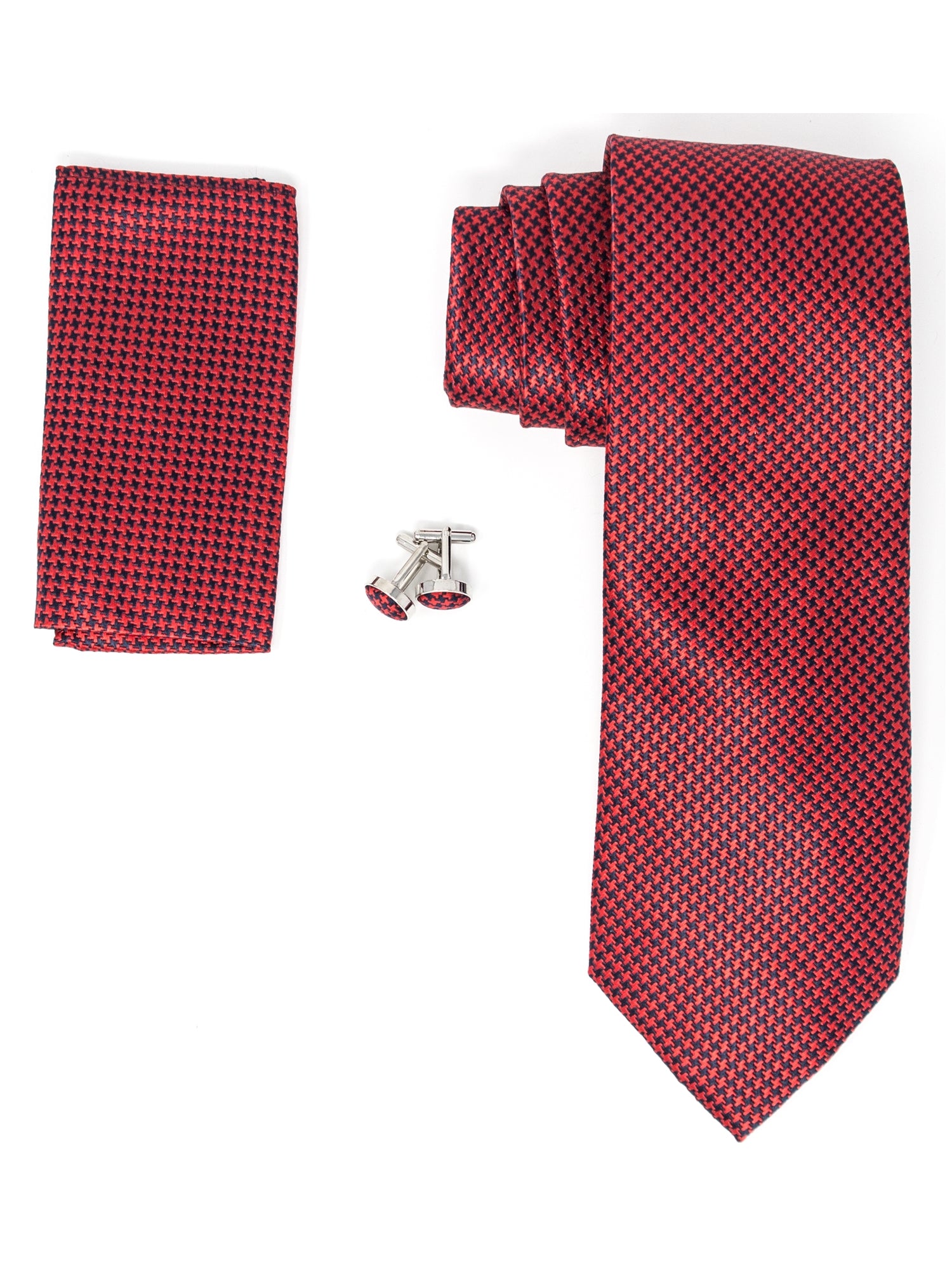 Men's Silk Neck Tie Set Cufflinks & Hanky Collection Neck Tie TheDapperTie Red And Black Geometric 1 Regular 