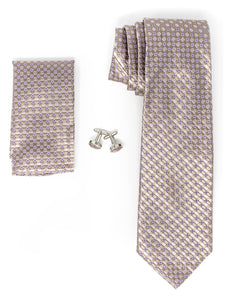 Men's Silk Neck Tie Set Cufflinks & Hanky Collection Neck Tie TheDapperTie Cream And Purple Geometric Regular 