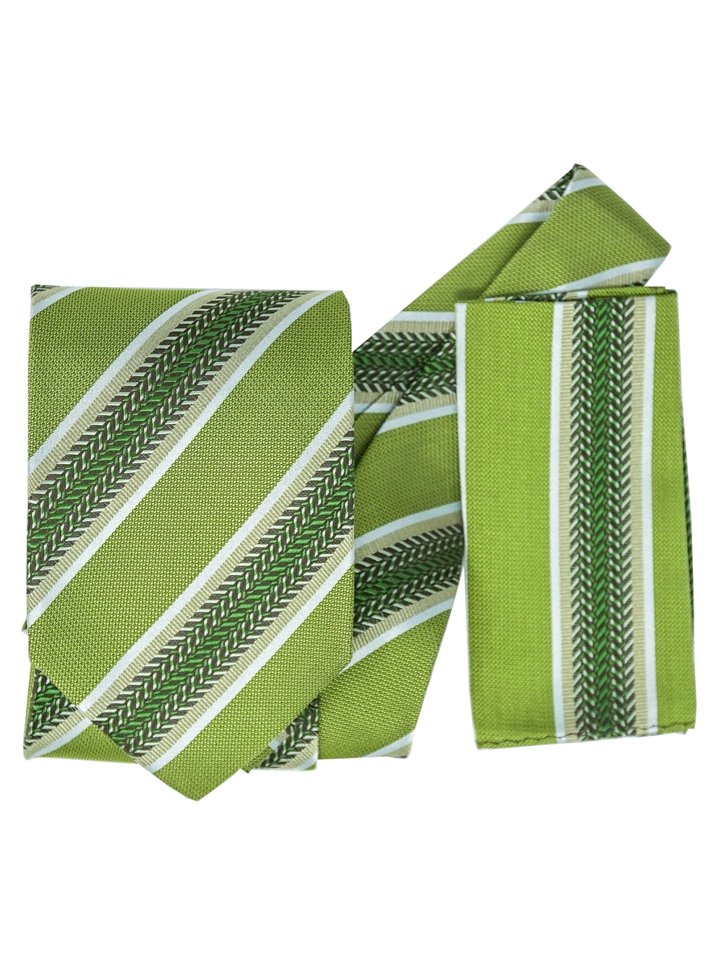 Men's Silk Woven Wedding Neck Tie With Handkerchief Neck Tie TheDapperTie Green Stripe 1 Regular 