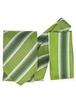 Load image into Gallery viewer, Men&#39;s Silk Woven Wedding Neck Tie With Handkerchief Neck Tie TheDapperTie Green Stripe 1 Regular 
