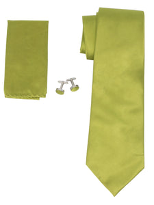 Men's Silk Neck Tie Set Cufflinks & Hanky Collection Neck Tie TheDapperTie Green Solid Regular 