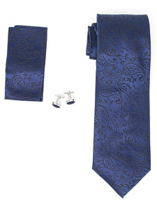 Men's Silk Neck Tie Set Cufflinks & Hanky Collection Neck Tie TheDapperTie Navy Blue Paisley Regular 