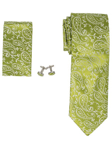 Men's Silk Neck Tie Set Cufflinks & Hanky Collection Neck Tie TheDapperTie Green Paisley Regular 