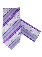 Load image into Gallery viewer, Men&#39;s Silk Woven Wedding Neck Tie With Handkerchief Neck Tie TheDapperTie Lavender Stripe Regular 
