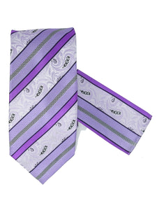 Men's Silk Woven Wedding Neck Tie With Handkerchief Neck Tie TheDapperTie Lavender Stripe Regular 