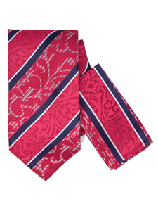 Men's Silk Woven Wedding Neck Tie With Handkerchief Neck Tie TheDapperTie Red And Navy Stripe Regular 